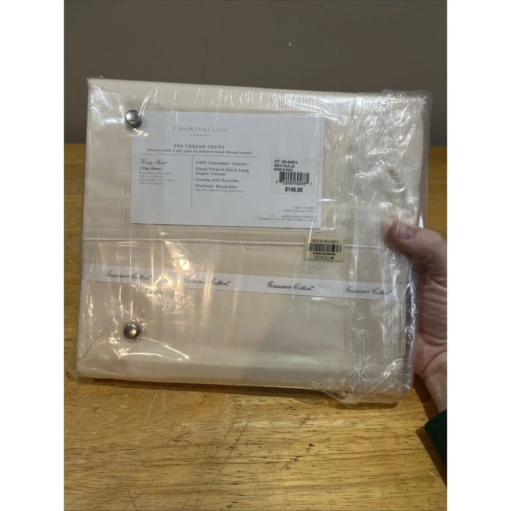 Charter‎ Club Luxury King Cream Flat Sheet, 550 TC Gossamer Cotton Ivory